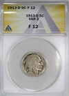 1913-D Type II Buffalo Nickel ANACS Fine-12 | First-Year | Free Shipping