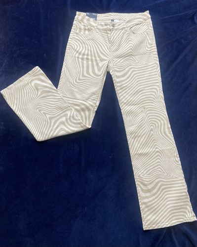 NEW BNWT H&M Beige Ripple Flare Low Waist Jeans Size 14