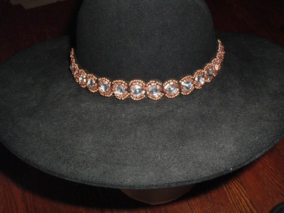 Southwestern Beaded Clear and Copper Glass  Mens Stretch Hatband NWT