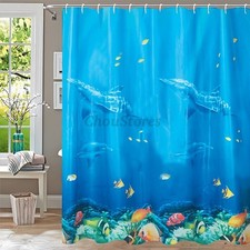 Shower Curtain for Bath with Cute Dolphin Fish in the Blue Ocean Print w/ Hook