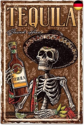 1Tequila Served Here1 Mexikanisches Skelett Metall Blechschild 12x8 Zoll Tequi