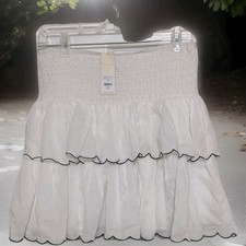 NEW Francesca's Mini Skirt Lg White Smocked BOHO Peasant Cottage Flare Coquette