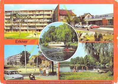 Erkner Postcard, K-Marx and Thälmann-Str, HO Department Store, Fürstenwalde County, Stamp 1987