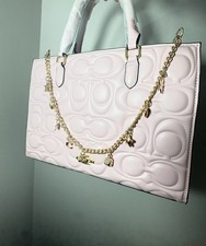 Coach Pink Logo Embossed Top Handle Bag Gold Charm Women's Handbag