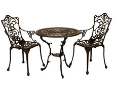 Gartenmöbel Set 3-tlg. Aluguss bronze-antik wetterfest Tisch Sessel