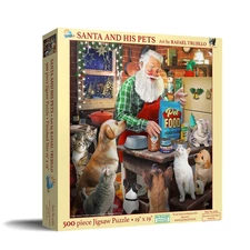 SunsOut Santa and His Pets 500 pc Christmas Jigsaw Puzzle