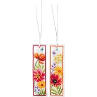 "Vervaco Lesezeichen Kreuzstich Stickpackung \"Mohnblumen Und Wildblumen\" 2Er Set,"