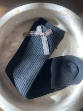 Girls Black Ribbed Knee High Socks Size S Cute Bow Soft Stretch