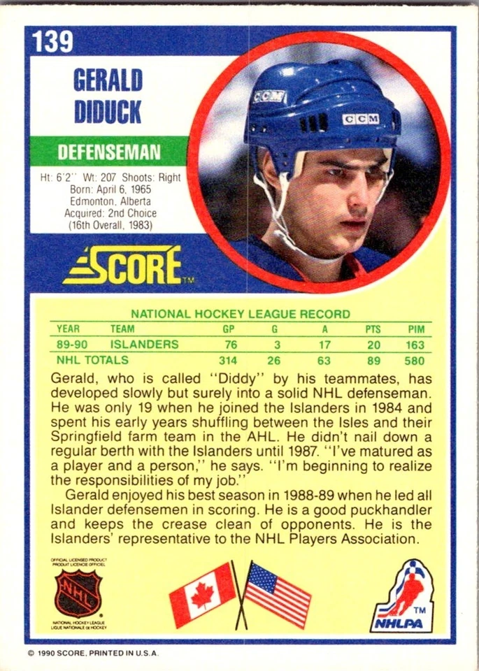 1990-91 Score - Gerald Diduck #139 - Image 2 of 2
