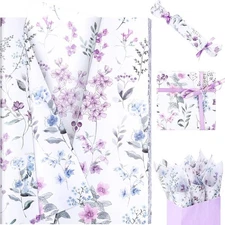 100 Sheets Purple Wildflower Tissue Paper, 20x14in Purple Wildflower Wrapping...