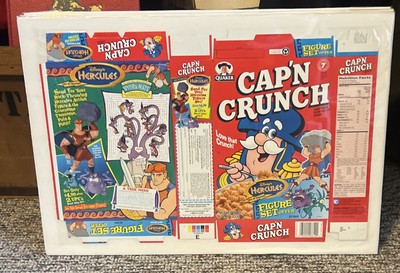 Vintage Unused Printer Sample Cap n Crunch Premium Box Disney s Hercules Figures