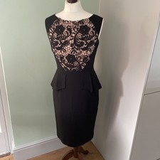 Coast Black Knee Length Cocktail Evening Dress Size 8 Pencil Peplum Sleeveless