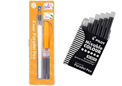Pilot Parallel Pen 2-Color Black/Red 2.4mm 6 Black Ink Refills Office School