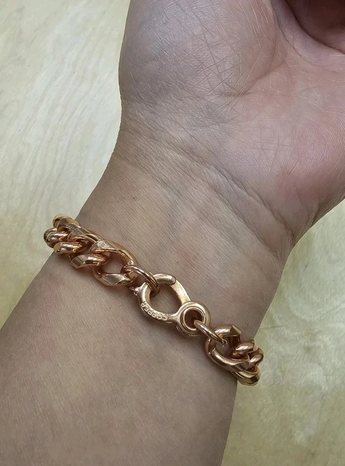 9 毫米宽重型弯链纯色粉红色 Cooper 手镯 8 — 第 3/3 张图片