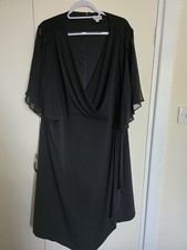 Avenue Plus Size 30-32 Black Dress Wrap Skirt Mesh Sleeves V Neck