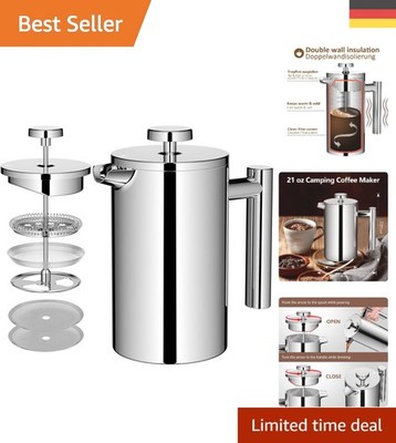 Praktische 0,6 Liter French Press - Robuste Bauweise mit elegantem Silber-Finish