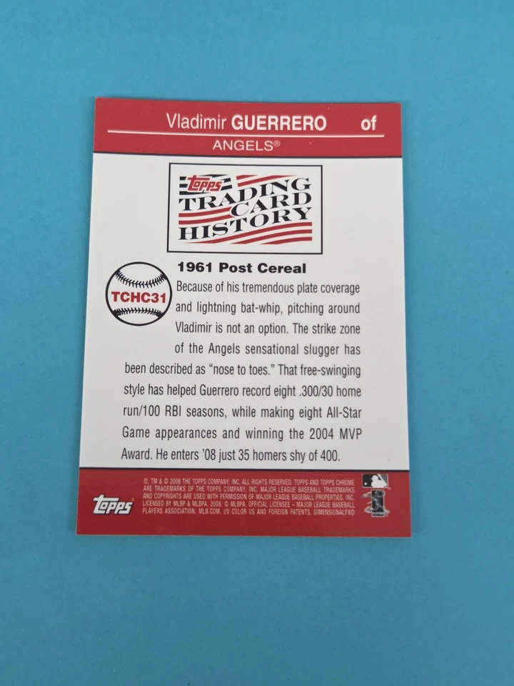 2008 Topps Chrome Trading Card Hist #TCHC31 Vladimir Guerrero BASEBALL Card 7H - Image 2 of 2