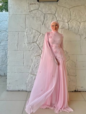 Modest Mermaid Evening Dresses Muslim Pleats Full Sleeves Prom Dresses Flower