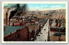 Butte Montana~Park St East Birds Eye View~Mines~Smokestack~Mts~1936 Postcard