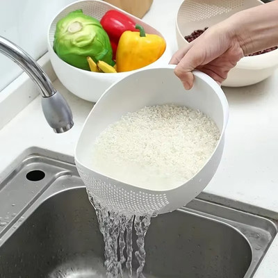 Portable Multi-Purpose Rice & Vegetable Drain Basket Strainer Kitchen Tool