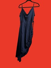 Fashion Nova Miss Honey Satin Midi Slip Dress Navy Blue NWT Size XL