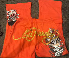 NWT Ed Hardy Orange Death Before Dishonor Logo Sword Rose Sweatpants Size Small