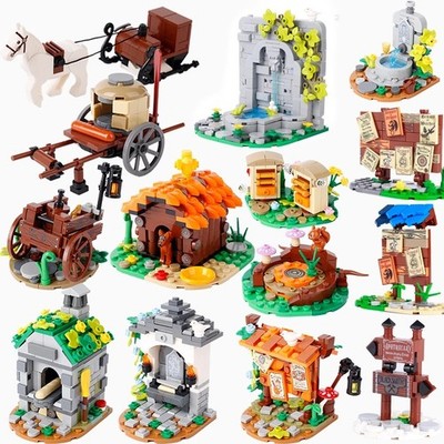 MOC Medieval Town Street View Building Blocks Bee Farm Fountain Bridge Toy
