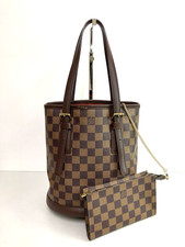 Borsa a secchiello usata LOUIS VUITTON Damier Ebene Marais PM N42240 PVC...