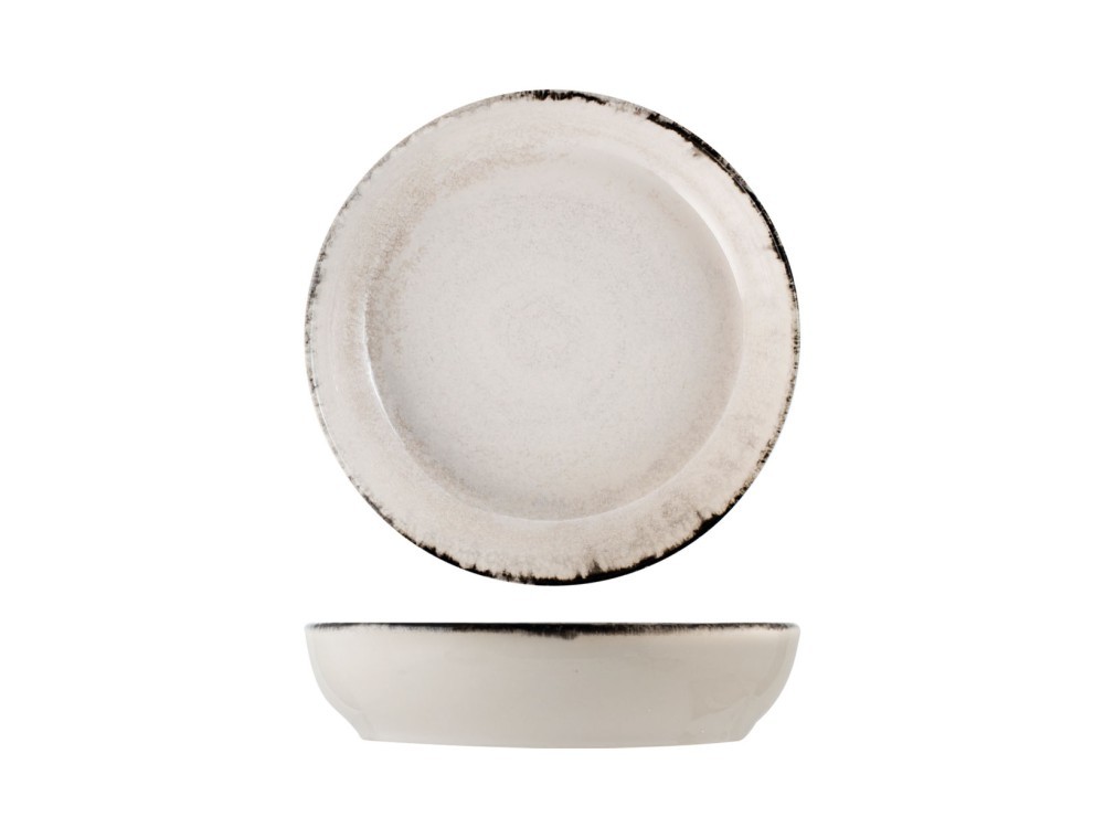 H&H Pack 12 deep plates Artisanal in stoneware decorated gray border cm
