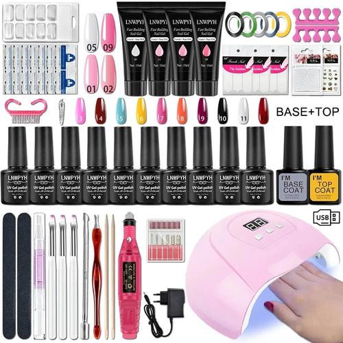 Gel Nail Polish Kit With UV Nail Lamp Electric Nail Drill Machine Soak OFF Gel