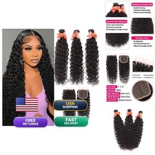 Water Wave Bundles with Closure 10A Brazilian Virgin Curly Hair 28 28 28 20