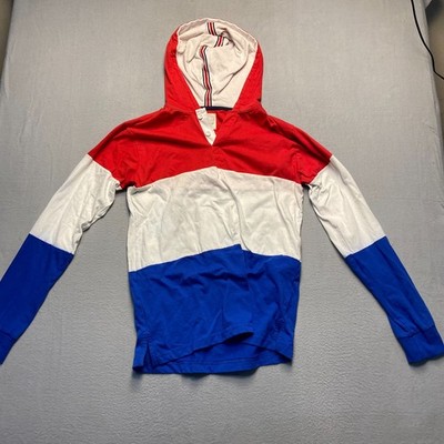 Vintage Black Jack Mens Red White Colorblock Long Sleeve Pullover Hoodie Size M