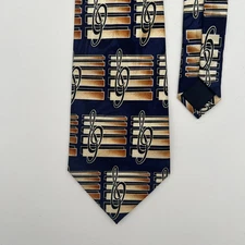 Steven Harris Men's Dress Neck Tie Musical Treble-Clef Music Blue & Gold 4'W 57L