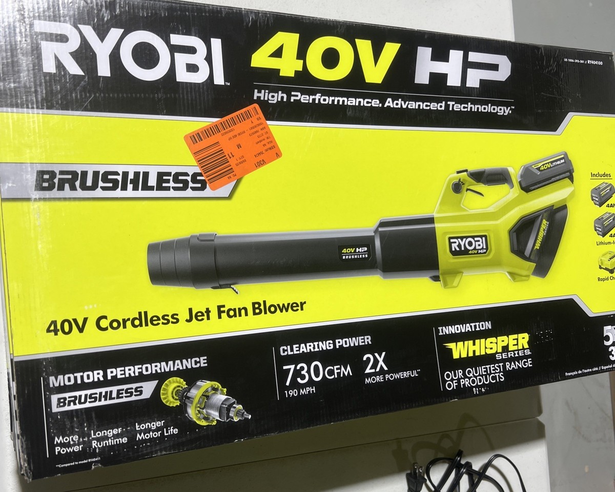 RYOBI 40V HP Brushless Whisper Series 190 MPH 730 CFM Cordless Battery Jet  Fan