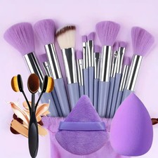 13 PCS Purple Makeup Brush Set with Blender Sponge  Powder Puff   Complete Cosm