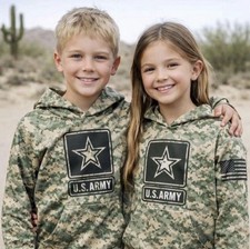 US Army Camo Hoodie Pullover Digital Camouflage Kids Youth Size Large