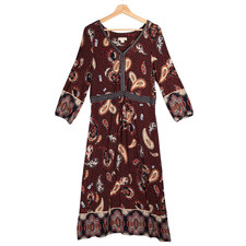 Monsoon Dress Size UK 14 Navy Red Paisley Pattern Jersey Long Sleeve Boho Layer
