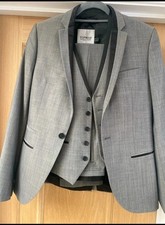 Topman Grey Wool Blend 3-Piece Suit Waistcoat Skinny Fit 38R W30