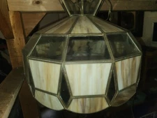 Vintage 70's Leaded Slag Stained Glass Hanging Tiffany  Swag Light Lamp