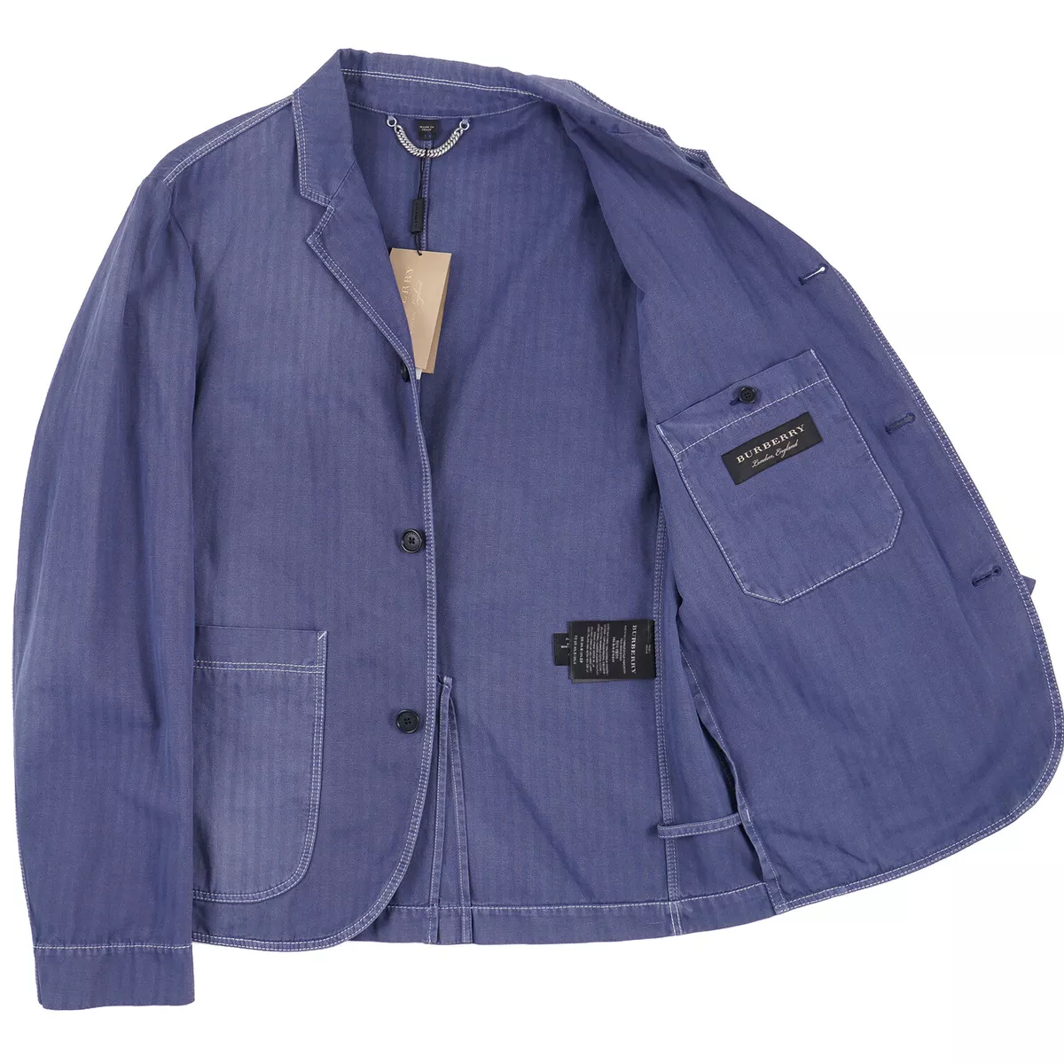 Burberry London Faded Indigo Blue Cotton Linen Casual Sport Coat