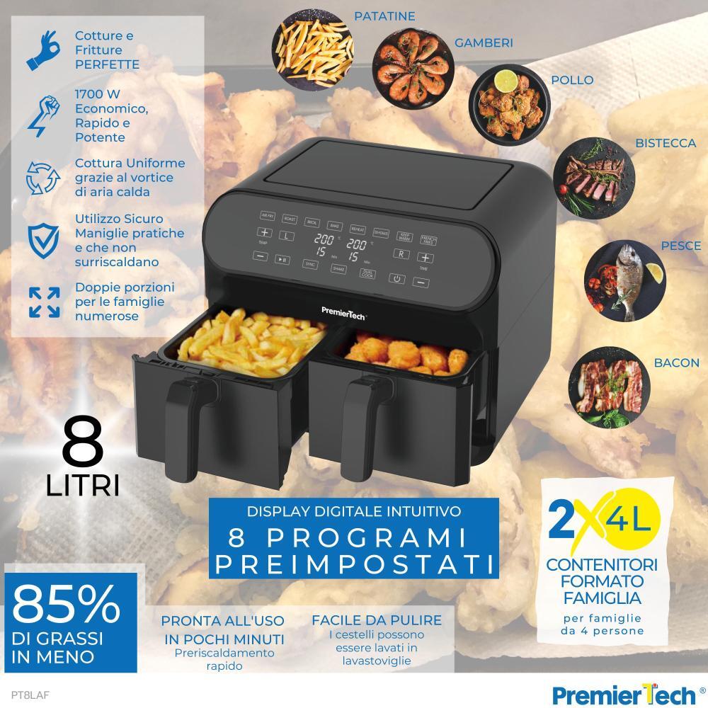 Friggitrice Ad Aria Caldo XXL 5.2L Digitale - 8 Programmi, Accessori Inclusi - Senza Olio - 2