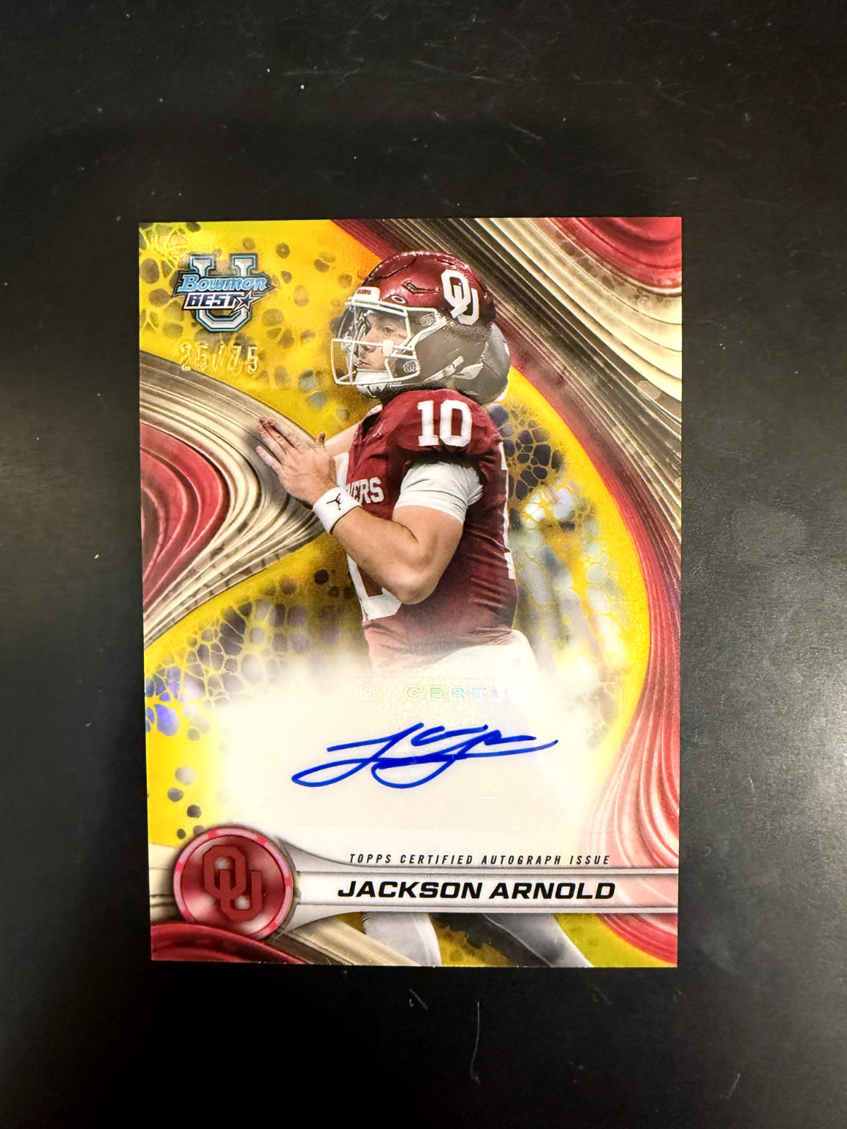 2024 Bowman U Best Jackson Arnold Yellow Refractor Auto /75 #BOA-JA Oklahoma