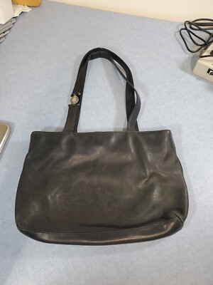 Vintage Ralph Lauren Black Leather Bag Purse 14” x 9