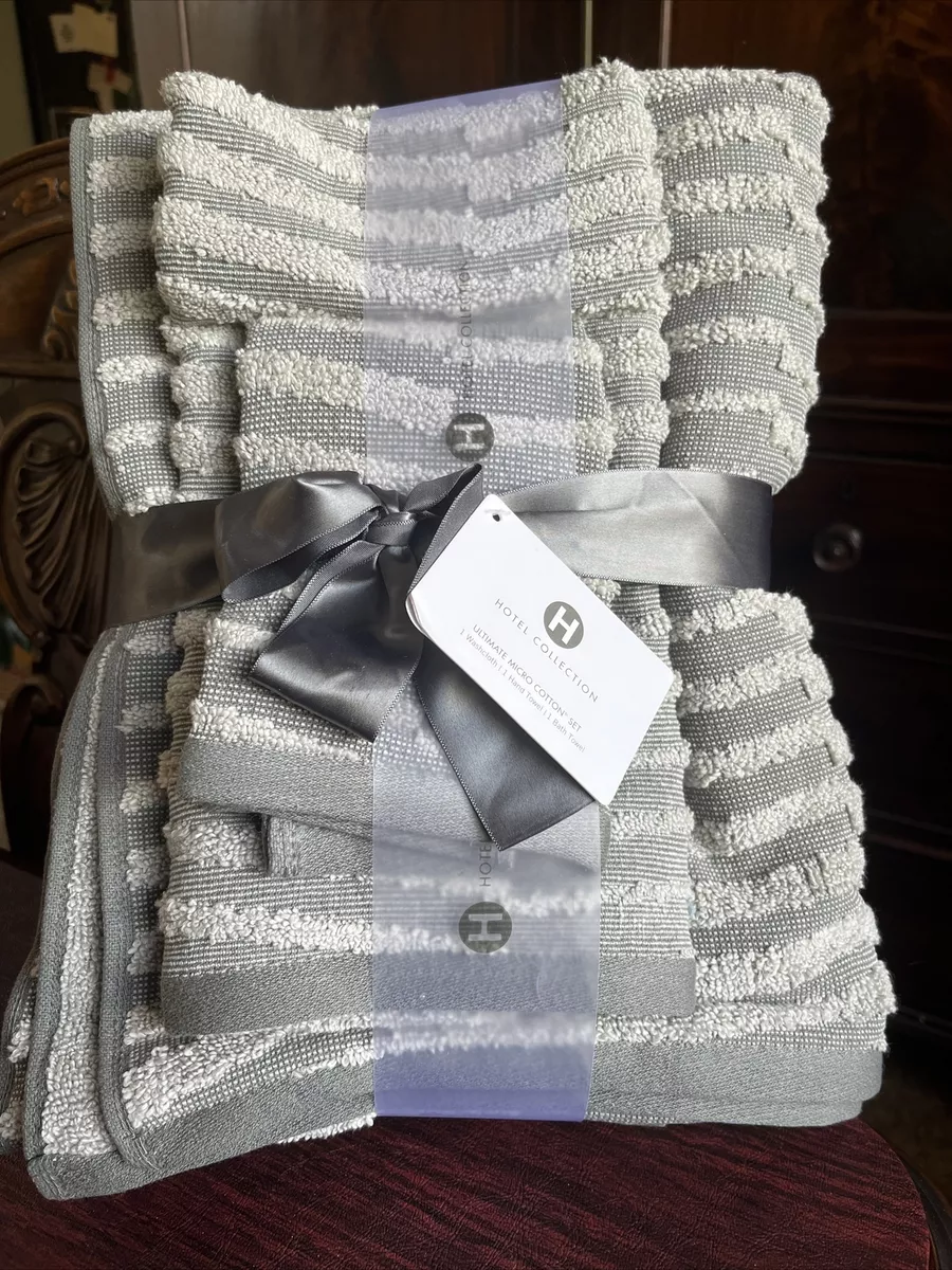 Hotel Collection Towel Set Micro Cotton Channels 3-Pc. Bundle Towel Set,  $70 NWT