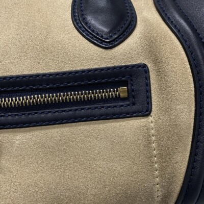 Auth CELINE Luggage Micro Shopper - Cream Black Suede Auth CELINE Luggage Micro Shopper - Cream Black Suede