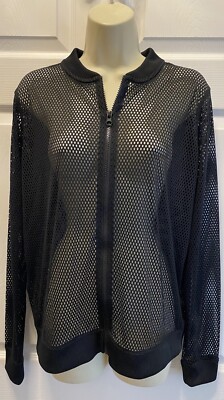 Victoria's Secret Sport Black Mesh Zip Up Lightweight Sheer Bomber Jacket Sz M