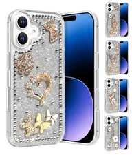 For Apple iPhone 16 - Design Diamond Rhinestone Impact Shock Proof Cover Case