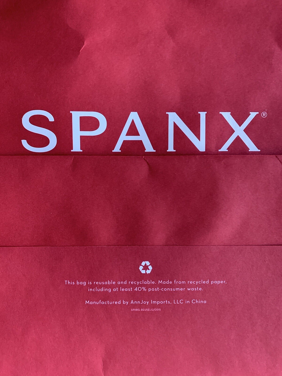SPANX By Sara Blakely red paper gift shopping bag approximately 15.5x12x6"