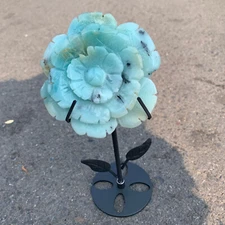 natural Amazon carved flowers quartz crystal Decor heal Gift+stand