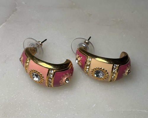 Orecchini Joan Rivers smalto strass multicolore mezzo cerchio traforati - Foto 5 di 7